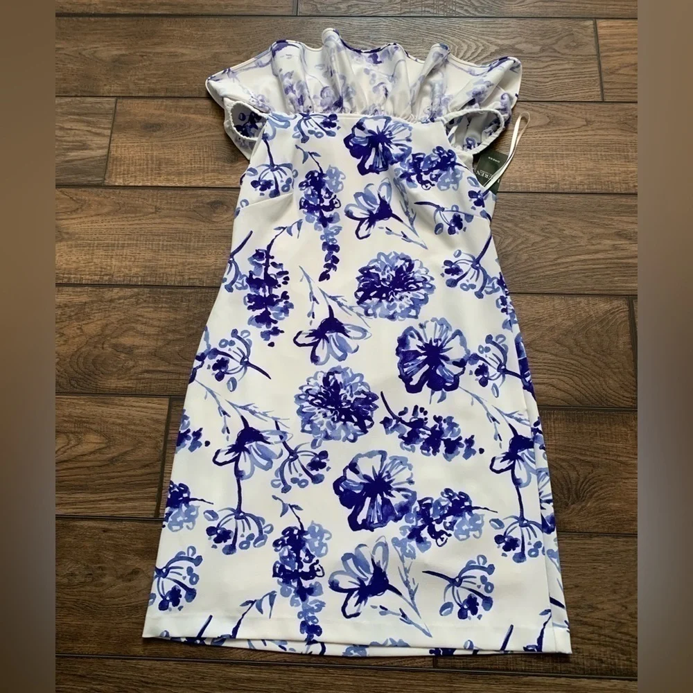 Lauren Ralph Lauren Womens 8 Catalina Blue White Floral Coquette Romantic Dress - Picture 3 of 6